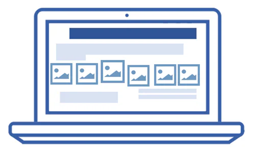 Schermata stilizzata di un laptop che mostra un layout e-learning con elementi allineati su una griglia orizzontale