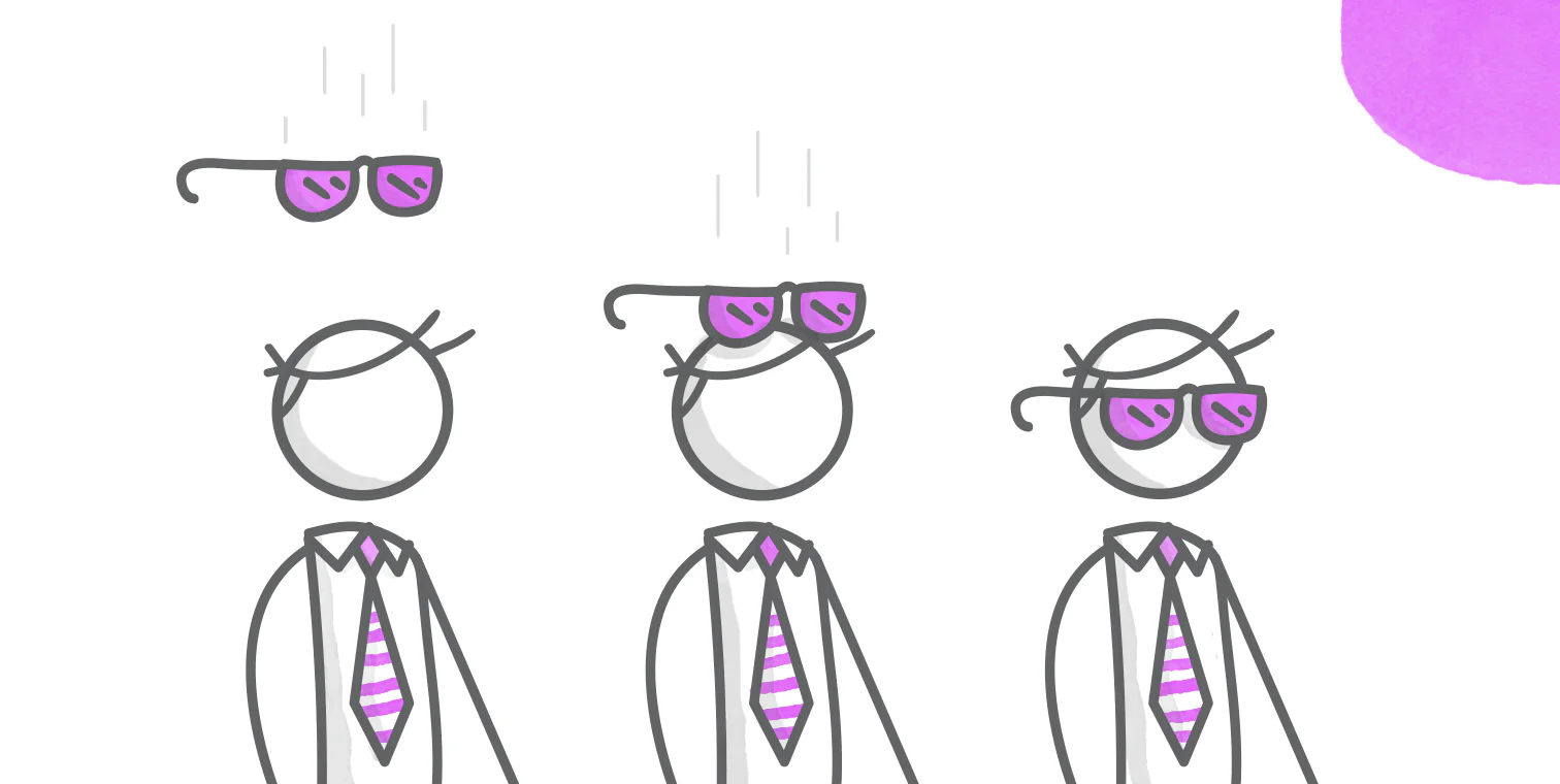 Sequenza animata di un personaggio stilizzato che indossa occhiali viola, utile per corsi e-learning in Storyline