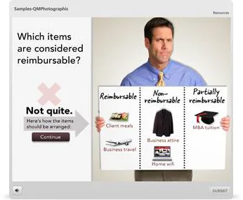 Quiz interattivo di Articulate Quizmaker ’12 con feedback sulla classificazione delle spese