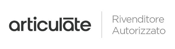 Logo Articulate con la dicitura Rivenditore Autorizzato, simbolo di partnership ufficiale per la formazione eLearning