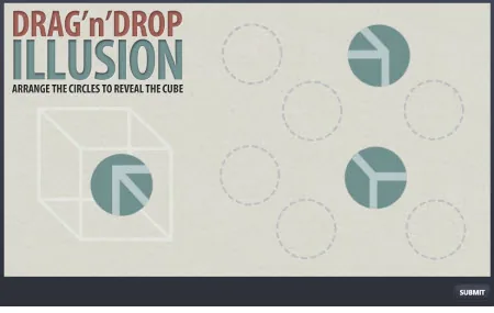 Esempio di slide Articulate Storyline con attività drag & drop per ricostruire un cubo usando cerchi interattivi
