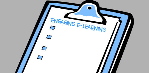 Lista di controllo illustrata con la scritta engaging e-learning utile per progettare corsi digitali efficaci