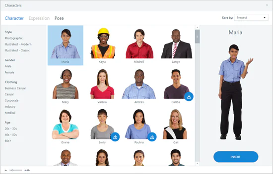 Selezione di personaggi fotografici dalla Content Library per creare effetti pop-out in PowerPoint
