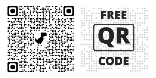Codice QR stilizzato con icona dinosauro e scritta free QR code per generare link rapidi nei corsi e-learning