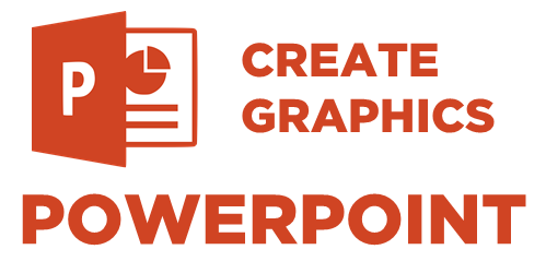 Logo di PowerPoint e testo create graphics, evidenzia l’uso di PowerPoint per creare grafiche nei corsi digitali