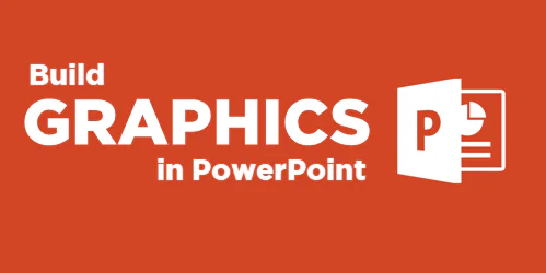 Sfondo arancione con testo Build Graphics in PowerPoint e logo PowerPoint, tema creazione grafica per corsi mobile learning