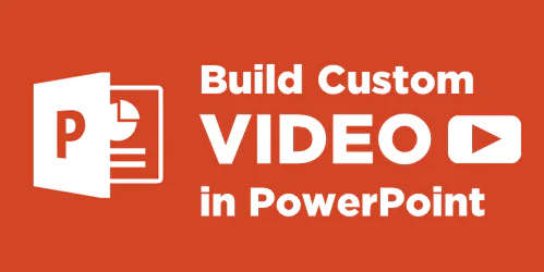 Grafica con logo PowerPoint e testo che invita a creare video personalizzati per corsi elearning