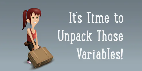 Personaggio cartoon con valigia accanto a testo motivazionale sulle variabili nei corsi eLearning
