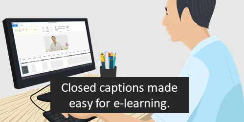 Persona al computer utilizza Articulate Storyline 360 per aggiungere didascalie a un corso e-learning