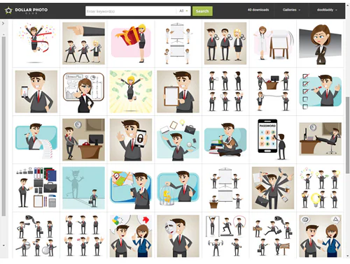 Anteprima della libreria Dollar Photo Club con illustrazioni vettoriali di personaggi business utili per corsi e-learning