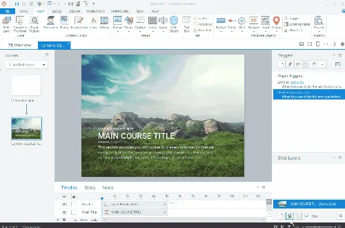 Interfaccia di Articulate Storyline 360 con una slide eLearning che utilizza immagini stock gratuite per un corso digitale