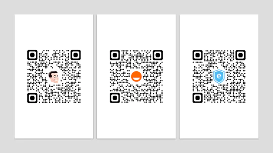 Tre codici QR affiancati con icone centrali diverse mostrano una raccolta di risorse digitali per corsi e-learning