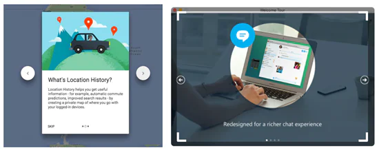 Due esempi di schermate iniziali per corsi e-learning con istruzioni e navigazione a schede