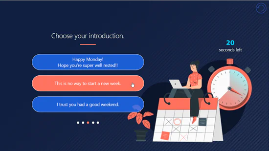 Schermata di un corso e-learning sull’etichetta delle email con scelte di introduzione e timer visibile