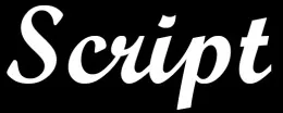 La parola Script scritta con un font script bianco su sfondo nero per illustrare la tipologia di carattere