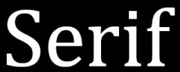 La parola Serif scritta con un carattere tipografico con grazie su sfondo nero, esempio di font serif per eLearning
