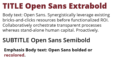 Esempio di guida di stile tipografico per e-learning con Open Sans in diversi pesi e usi per titolo, sottotitolo e testo