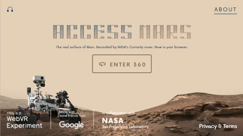 Interfaccia di accesso a una simulazione VR di Marte con rover Curiosity, integrata in un corso e-learning con Rise