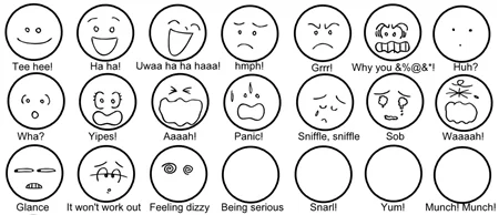 Volti stilizzati che mostrano diverse espressioni facciali utili per creare personaggi personalizzati nel visual thinking