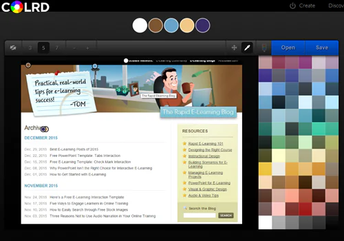 Interfaccia di Colrd che mostra l’estrazione di una palette colori da uno screenshot di un corso e-learning