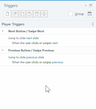 Cursore del mouse evidenziato con effetto riflettore su schermata di trigger in un software di authoring