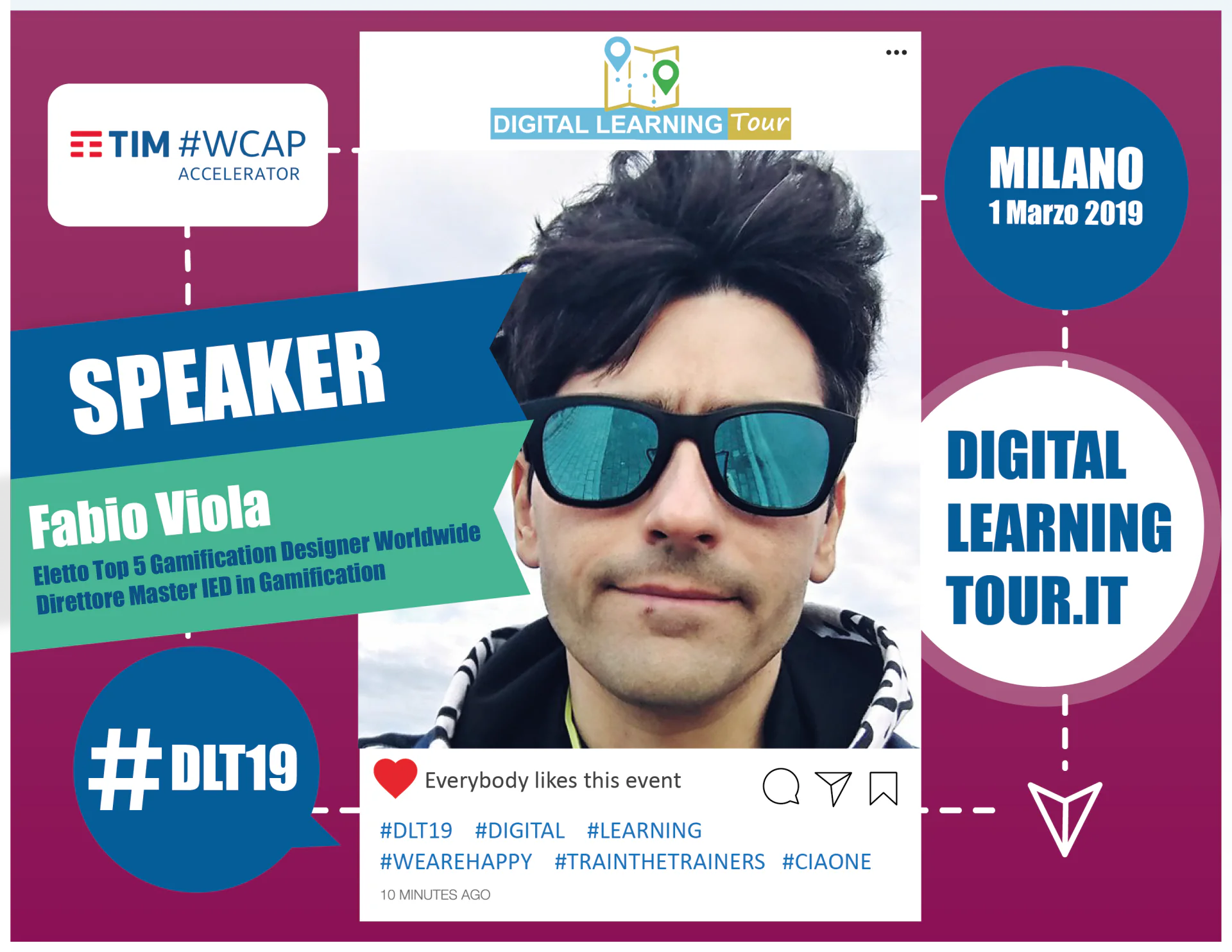 Locandina della masterclass di gamification con Fabio Viola al Digital Learning Tour di Milano con dettagli su data e luogo