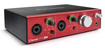 Interfaccia audio Focusrite Clarett con due ingressi combo e controlli di volume per registrare audio professionale