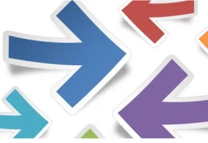 Frecce colorate in stile grafico vettoriale simboleggiano suggerimenti rapidi e risorse per la creazione di corsi e-learning