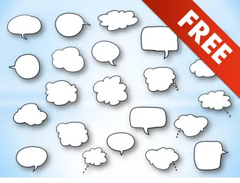 Set di fumetti callout bianchi di varie forme su sfondo azzurro per arricchire corsi e-learning