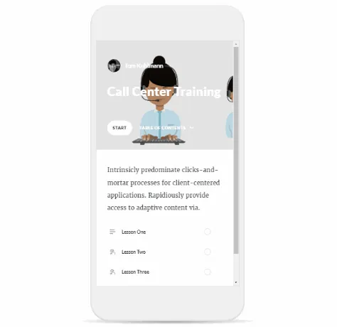 Animazione GIF di una copertina per corso e-learning su smartphone con effetto rotazione