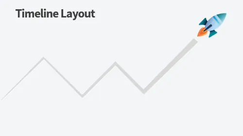 Razzo stilizzato animato che decolla seguendo una linea a zig zag su sfondo chiaro per illustrare un layout temporale