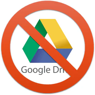 Logo Google Drive barrato da un simbolo di divieto per segnalare la fine del supporto alla condivisione corsi eLearning