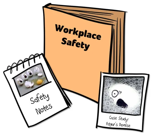Tre elementi grafici disegnati a mano illustrano un manuale, un blocco note e una foto per corsi eLearning