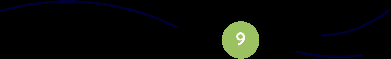 Elemento grafico con il numero 9 in un cerchio verde e linee curve che rappresenta una tappa del percorso di Mosaicoelearning
