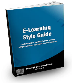 Copertina di una guida di stile e-learning su sfondo blu per applicare il branding aziendale nei corsi digitali