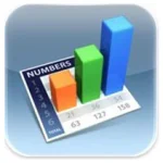 Icona Numbers della suite iWork con grafico a barre colorate su tabella per fogli di calcolo su dispositivi Apple