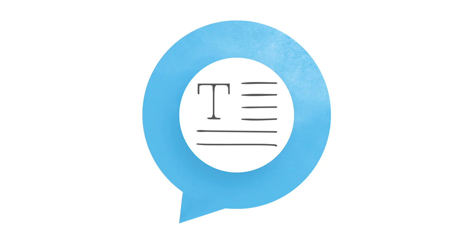 Simbolo azzurro di una nuvoletta con testo stilizzato che rappresenta la funzione Text-to-Speech di Storyline 360