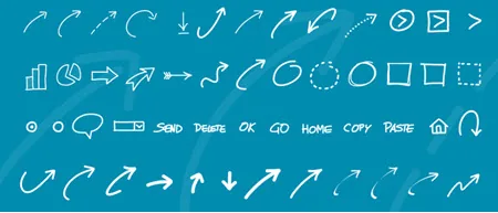 Set di frecce e simboli vettoriali creati con font gratuiti per realizzare icone personalizzate in PowerPoint