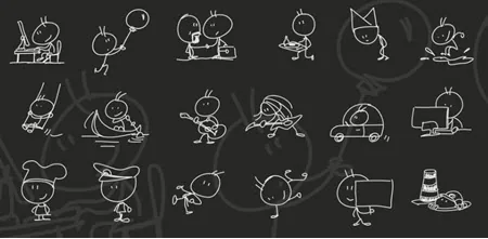 Serie di icone vettoriali stilizzate di personaggi create con font gratuiti utili per eLearning in PowerPoint