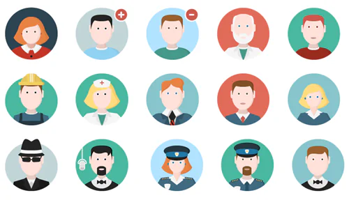 Set di icone vettoriali di persone in stile cartoon, utili per rappresentare ruoli diversi nei corsi e-learning