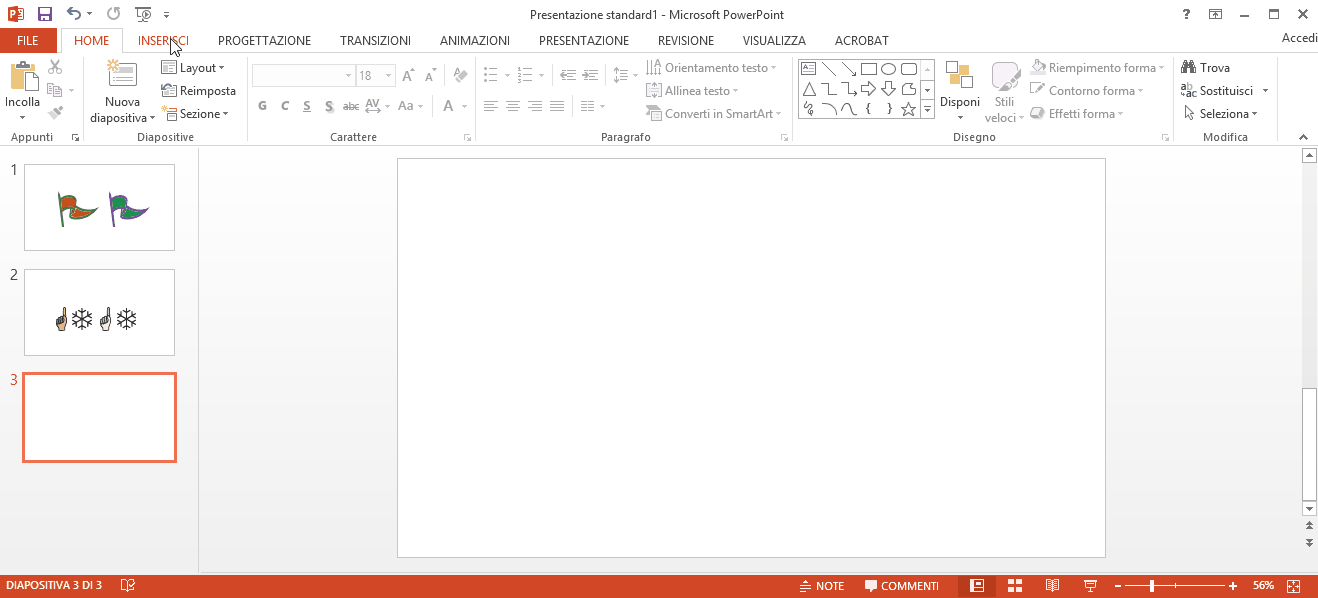 Interfaccia di PowerPoint con diapositive che mostrano simboli e icone create usando font dingbat e wingdings