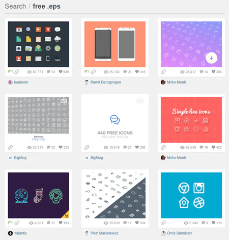 Risultati di ricerca Dribbble con anteprime di set di icone vettoriali gratuite in vari stili per e-learning