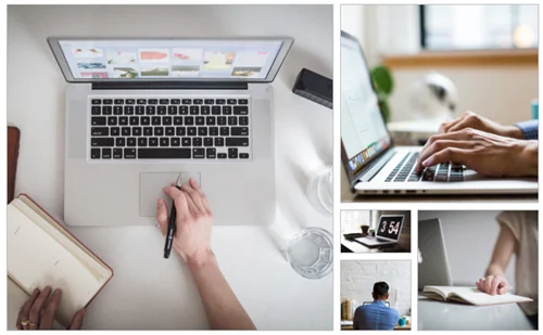 Collage di foto stock gratuite Burst con persone che lavorano al computer, scrivono e studiano in ambienti d’ufficio