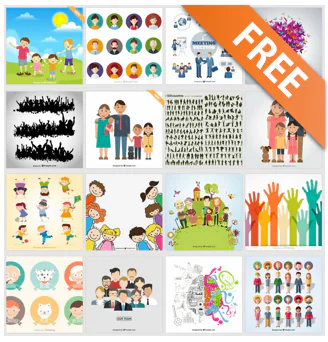 Selezione di immagini vettoriali gratuite di persone, famiglie, mani colorate e icone utili per corsi e-learning