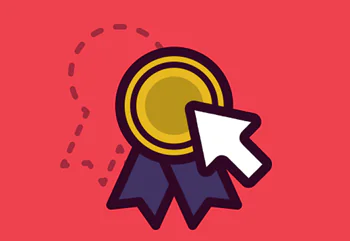 Medaglia stilizzata spostata da un cursore su sfondo rosso, simbolo di una sfida drag and drop per e-learning