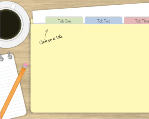 Interfaccia e-learning con schede colorate in stile ufficio su sfondo scrivania, esempio di metafora visiva