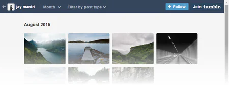 Anteprima della pagina Jay Mantri su Tumblr con fotografie paesaggistiche gratuite per e-learning