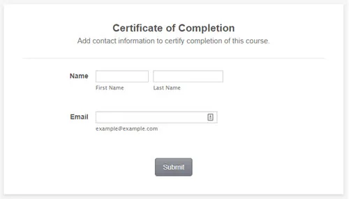 Modulo JotForm per inserire nome ed email e ottenere il certificato di completamento di un corso e-learning