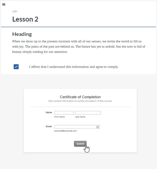 Modulo JotForm integrato in una lezione Rise per raccogliere dati di completamento corso eLearning