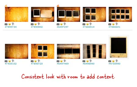 Serie di layout in stile Polaroid su sfondo vintage, utili per creare corsi e-learning visivamente coerenti